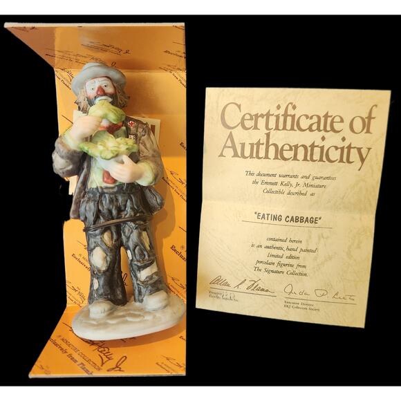 Flambro Emmett Kelly Jr. "Eating Cabbage" Porcelain Clown Figurine #10012 - Picture 2 of 5